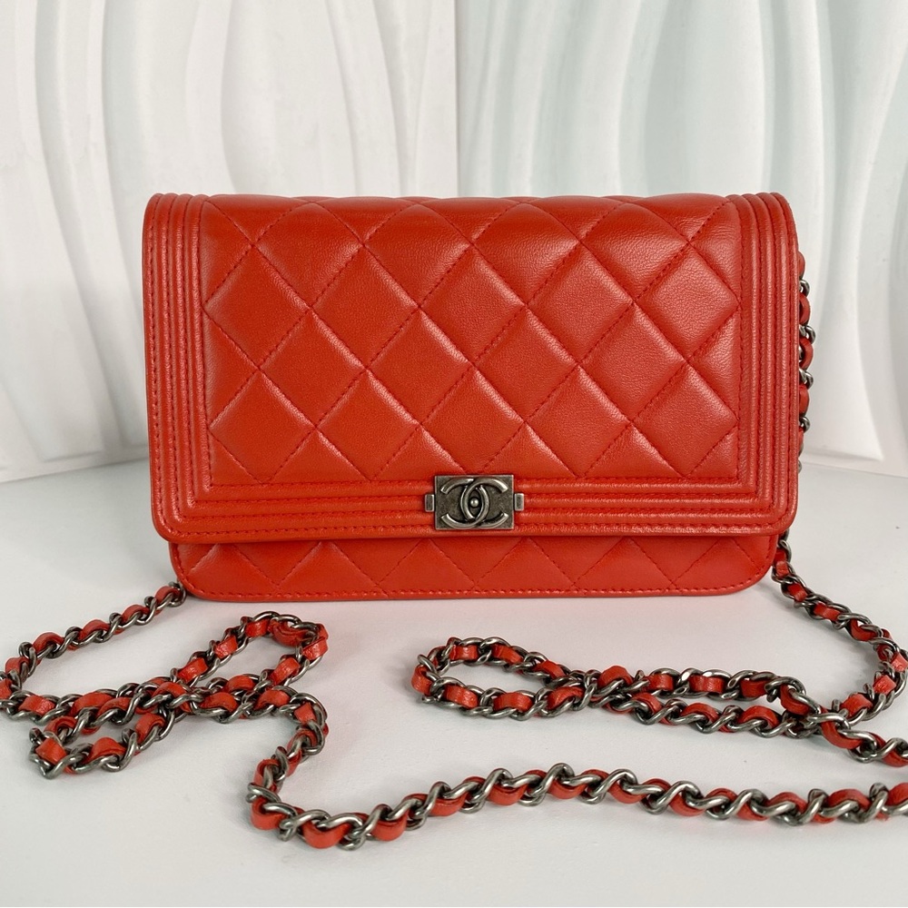 Chanel Boy Wallet on Chain Quilted Lambskin Red